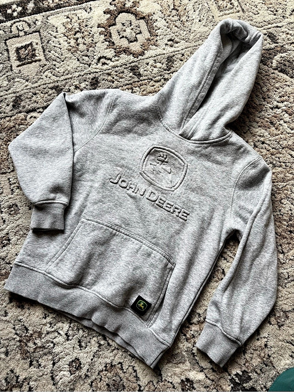 John Deere Boys Embossed Logo Fleece Pullover Hoodie Gray